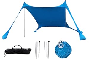 TSUCHIYA Beach Strandzelt | Sonnenschutz Strand Sonnensegel Aus Lycra | UPF 50+ Strandmuschel Mit Überdachung Und 4 Sandsäcken | Sun Shade Shelter Camping Plane Für Camping, Klettern, Angeln, Picknick, Strand