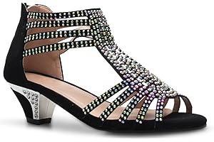 Olivia K Girls Glitter and Rhinestone Open Toe T-Strap Kitten Low Heel Sandals (Toddler/Little Girl)