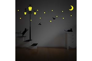 Walplus 220x120 cm Wall Stickers Street Light Glow in Dark Removable Self-Adhesive Mural Art Decals Vinyl Home Decoration DIY Living Bedroom Office Décor Wallpaper Kids Room Gift, Black