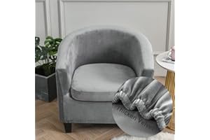 FANSU Velvet Tub Chair Cover for Armchairs, Elegant Solid Color Thicken Stretch Slipcover Dust Proof 2-Pieces Sofa Cover Washable Furniture Protector Covers for Club Tub Chairs (Grey)