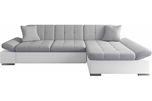 ‎MIRJAN24 Mirjan24 Ecksofa Malwi mit Regulierbare Armlehnen Design Eckcouch mit Schlaffunktion Bettkasten L-Form Sofa vom Hersteller Couch Wohnlandschaft (Soft 017 + Bristol 2460, Ecksofa: Rechts)