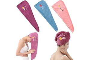 KETTION 3 Stück Haarturban mit knopf, Haartuch Turban Handtuch Haare schnell trockenes Haartuch Super Saugfähig Haartrockentuch Verdreht Haartuchwickel Mikrofaser