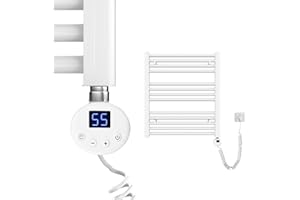 Meykoers Handtuchheizkörper Elektrisch 700 x 600mm Badheizkörper Elektrisch mit Thermostat Badezimmer Handtuch Heizkörper Bad Elektroheizung Handtuchwärmer Weiß 330 Watt