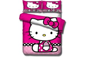 Goplnma -Hello Kity Ropa de Cama Infantil, Estampado 3D, Microfibra, con Funda de Almohada, Multicolor (140 x 210 cm, 1)