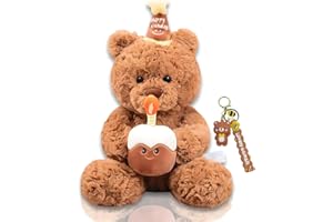 CYGMRFH Orsetti di Peluche con Cappello Cake & Portachiavi, Morbida Pelliccia Bear Plush Bambino di Orsacchiotto Toy, Simpatico Orso Peluche Giocattolo Compleanno Regalo per Ragazzi e Ragazze 40cm