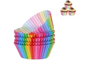 HEATIGO Kubki na babeczki, 100 szt., papierowe kubki do ciasta, tęczowe, do piekarnika, na wesele, przyjęcie, urodziny