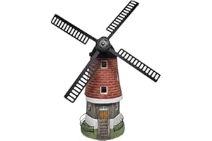 DIVAS SPIRITUAL Solar-Powered LED Windmill Garden Ornament - 53cm x 21cm x 42cm, Rustic Brick or Classic White, Charming Outdoor Deco (Brick windmill)