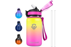 Grsta Gourde Isotherme, 500ml Gourde Enfant avec Paille, Metal Froid&Chaud, Facile à Ouvrir, Verrouillage Sécurisé, Anti Fuite pour École, Bureau, Outdoor