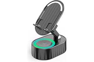 CHENRI Handyständer mit Induktionslautsprecher/Powerbank/Atmosphärenlicht, Bluetooth Lautsprecher mit Handyständer, Faltbarer Handyhalterung mit LED Licht, Geschenke für Frauen und Männer (Schwarz)