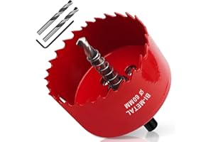 Yeepeo Sega a Tazza 60mm, HSS M42 Bi-Metallica Seghe a Tazza Trapano con Adattatore Esagonale e Punta di Centraggio, Sega Tazza per Legno, Cartongesso, Plastica, 1 pezzo Rosso