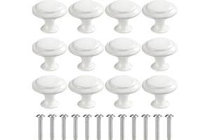 MengH-SHOP Perillas de Gabinete Redondas Perillas de Cajón Tiradores de Muebles Perilla de la Puerta con Tornillo Perillas Manijas para Armario Cajón Aparador Cocina 30mm 12 Piezas Blanco