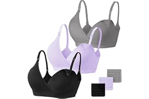 Vinfact Nursing Bra 3 Pieces Seamless Without Underwire Pregnancy Bra V-Neck Maternity Bra with Additional Bra Extensions Breastfeeding and Sleep for Women