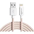 amazon basics Nylon Braided USB-A to Lightning Cable Cord, MFi Certified Charger for Apple iPhone 14, 13, 12,11, X, 8, 7, 6, 5, iPad Air, Pro, Mini, iPad | Salmon Pink, 1.02 meter
