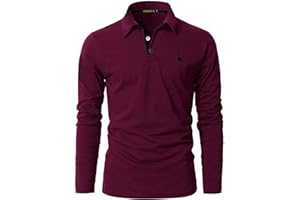 GNRSPTY Polo Manga Larga Hombre Algodon Slim Fit Camiseta Colores de Contraste Bordado de Ciervo Deporte Basic Golf Negocios T-Shirt Top