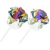 pewterhooter Sterling Silver stud earrings for women made with sparkling Volcano crystal from Swarovski®. London jewellery box. Hypoallergenic & Nickel Free Jewellery for Sensitive Ears.