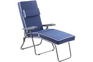 Alfresia Garden Sun Lounger in Charcoal with Luxury Cushion - Adjustable Reclining Outdoor Chair, Foldable Garden Sun Lounger, Choice of Colours (Blue)