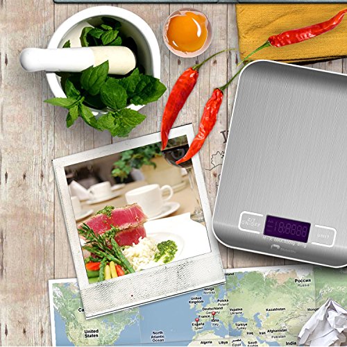 Diateklity praktische digitale Küchenwaage, Messbereichwert: 0~5 Kilogramm, rostfreie Oberfläche – LCD Anzeige, g/oz/lb/ml konfigurierbar - 7