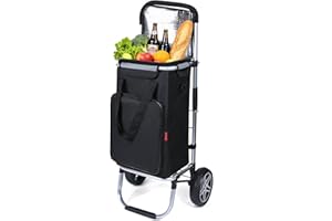 YEAUPE PRO Carrello spesa con compartimento isotermico - Carico massimo: 50 l e 25 kg - Carrozzo pieghevole 3 in 1 - Carrello spesa sacco a spalla - Nero