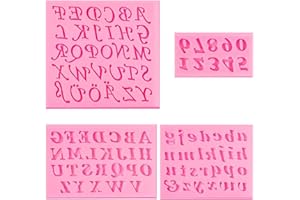 SIMUER 4 stampi in silicone per pasta di zucchero, con lettere maiuscole e minuscole, per realizzare cioccolatini, saponi, biscotti, cubetti di ghiaccio, dolci, colore rosa