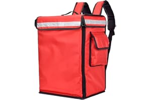 ALNEMY Food Delivery Backpack with Reflective Strip,Takeaway Backpack Deliverys, 42L Waterproof & Ergonomic Foldable Delivery Bag for Cold Hot Food, Waterproof Oxford Cloth Cool Bags,32*23*46cm (Red)