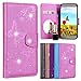 Produktbild Vectady für Samsung Galaxy J3 2016 Hülle, Kunstleder Flip Case Handyhülle mit Spiegel für Samsung Galaxy J3 2016 / J320 Schutzhülle Leder Tasche Silikon Weich Dünn Bumper Cover und Bling Glitter Glitzer Strass Diamant Kartenfach Standfunktion Magnet Spiegel Handytasche Lederhülle Brieftasche Schale Mirror Case Muster Blumen Schmetterling Etui Leder für Samsung Galaxy J3 2016 / 2015 - Rosa