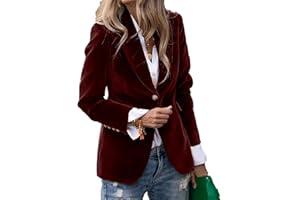 GENERIC Blazer in velluto da donna giacca in velluto vintage 2025 casual oversize scollo a V aperto davanti giacche a maniche lunghe Business Button Up Tinta unita Slim autunno inverno cappotti