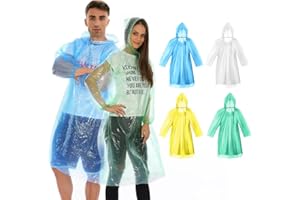 SENLINLU 4 Stück Einweg-Regenponcho, wasserdichter Notfall-Regenmantel-Poncho, wasserdichter Poncho, leichter Regenmantel mit Kordelzug, Erwachsenengröße (4 Farben), Transparent weiß, grün, One size