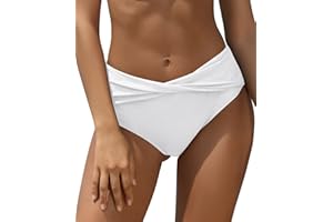 SHEKINI Traje de Baño para Mujer Abdominal Cintura Alta de Bikini Pantalones de natación Ruched Color Sólido Bañadores Retro Ropa de Playa Bikini Bragas
