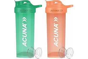 ACUNA Protein Shaker Bottle 700ml (Pack Of 2), Gym Shaker Bottle With Steel Mixing Ball, Leak Proof Secure Flip Flop Lid Shake Bottle Mixer- BPA Free Protein Shake Bottle (Orange - Green)