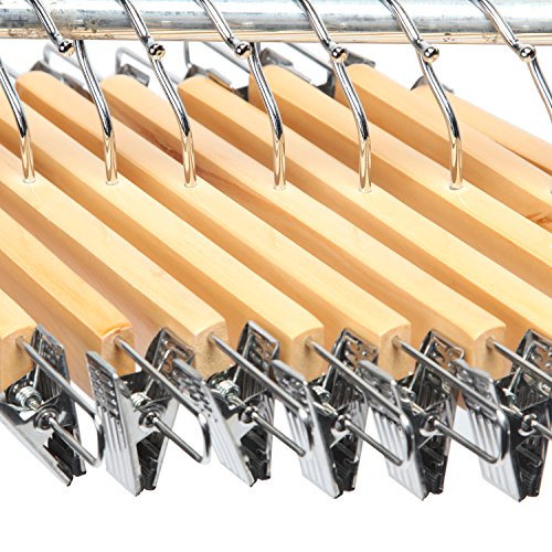 LOHAS Home® naturfarbige Holzkleiderbügel für Hosen und Schoss mit zwei Einstellbaren Anti-Rost-Clips, 10er-Pack - 4
