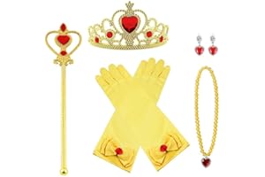 Vicloon Princesse Accessoires pour Costume d'elsa, 5 Pièces avec Tresse/Boucles d'oreilles/Gants/Diadème/Baguette Magique pour Cosplay Noël Fête Party d'anniversaire, pour Filles de 3 à 10 Ans-jaune