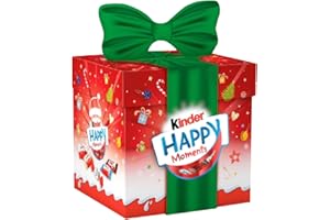 Kinder Happy Moments Pacco Regalo - 66 Cioccolatini Assortiti Kinder, Mix di Snack Dolci in Formato Mini, Idea Regalo Natale, Confezione Natalizia da 382 gr
