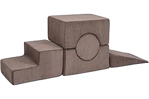 MEOWBABY Parcours de motricité évolutif pour Enfants - Motricité et Escalade éducative pour bébé et Enfant - Aire de Jeux motricité bébé en Mousse, Aesthetic, Marron