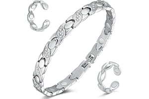 Cigmag Lymphatic Drainage Magnetic Bracelets for Women Titanium Steel Adjustable with Removal Tool and Gift Box (Silver Crystal)