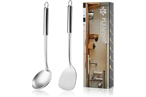 Pleafind mestolo e paletta cucina, 2 pezzi utensili da cucina, mestolo cucina in acciaio inox, paletta cucina acciaio inox, mestoli e paletta cucina con foro per appendere, lavabile in lavastoviglie