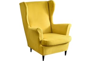 ‎MINGFUXIN Mingfuxin Ohrensessel Überzug, 2-Teiliges Set Stretch Ohrensessel Kissen Sofa Schonbezüge, Samt Sessel-Überwürfe Flügel zurück Sesselbezüge Möbelschutz für Wohnzimmer Schlafzimmer Hotel