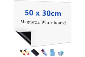 ‎JOMUSAGA JOMUSAGA Whiteboard Folie, 50 x 30 cm, magnetisch selbstklebende Weißwandtafel Folie, Whiteboard Sticker DIY, inklusive Marker, Schwamm und Magnete, für Schule, Büro und Zuhause