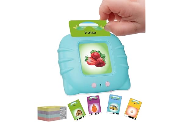 Cartes Flash Parlantes Français (224 Mots Bleu) - Jouet Éducatif Montessori 1-6 Ans - Jeu d'Éveil Langage sans Écran - Machine à Lire Bébé Garçon Fille - Idéal Orthophonie & Voyage