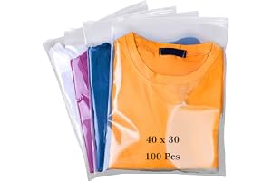 QISF 100 st 40 x 30 cm återanvändbara genomskinliga påsar med dragkedja för kläder, stora plastförvaringspåsar, vattentät bagageorganisatör