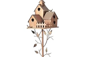 COTTNY Metal Birdhouse, Metal Bird House with Pole, Handmade Copper Cottage Bird House Stakes, Hummingbird House Rustic Bird House Stand Decor for Garden Farmhouse Courtyard Backyard Patio Outdoors (E)