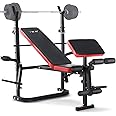 ISE Panca Pesi Pieghevole con Schienale Regolabile & Supporto Bilanciere, Multifunzione Fitness Palestra in Casa,Allenamento 