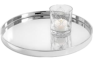‎SPETEBO Metall Kerzentablett Silber rund - 30 cm - Deko Silbertablett glänzend mit Rand - Dekotablett Serviertablett Kellnertablett Dekoteller Kerzenteller Tablett für Dekorationen Geschenke Weihnachten