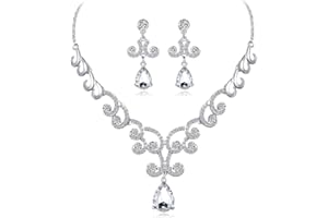 VELESAY Mariage Parure Mariée Collier pour Femme Demoiselle Cristal Mariage Prom Strass Boucle d'oreille Ensemble Mariage Fiançailles Mariée Demoiselle d'honneur Fantaisie Cadeau Bijoux Parure Mariage Bijoux