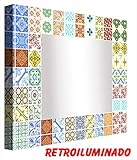 Ccretroiluminados Azulejo Portugues Pequeños Espejo de Baño con Luz, Acrílico, Multicolor,...