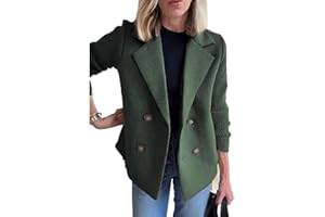 CUPITIDU Women's Lapel Button Knitted Patchwork Sleeve Casual Coat,Trendy Double Breasted Pea Coats With Pockets,Winter Blazer Loose Jackets Tops