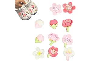 HAZMA 12 Pezzi Decorazioni Per Scarpe Sakura, Accessori In Resina Floreale Rosa, Accessori Creativi Floreali Per Scarpe Fai Da Te,Decorazioni Per Bambini,Decorazioni Per Zoccoli Per Bambini