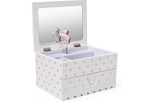 Art Lins Bella Unicorn Jewelry Box for Girls and Teens - Wooden Music Box With Sparkling Polka Dots - Charming Room Decor and Childhood Memories Keepsake - Birthday Gift (White)