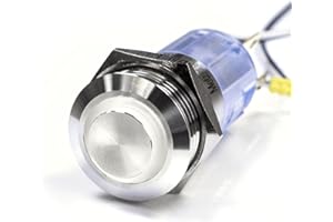 METZLER-TRADE Metzler® LED-Druckschalter mit Ringbeleuchtung und rostfreiem Edelstahl IP67 Weiß 16mm Einbau tastbar vandalismussicher für Auto Boot Modellbau 10 JAHRE ERSATZTEILVERFÜGBARKEIT