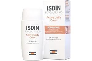 FotoUltra 100 ISDIN Active Unify Color SPF 50+ - Protector solar facial, Aclara y unifica el tono de piel, 50 ml