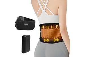 BESTEK Ceinture chauffante de massage contre les maux de dos avec batterie de 10 000 mAh, sangle de 150 cm, sangle réglable, ceinture chauffante électrique avec 3 modes, 3 intensités, avec minuterie